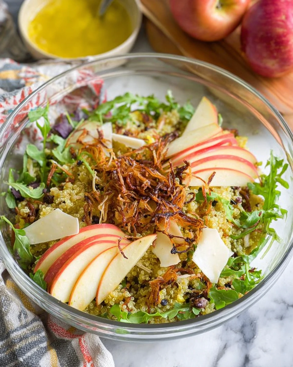 Honey Mustard Quinoa Apple Salad with Crispy Shallots