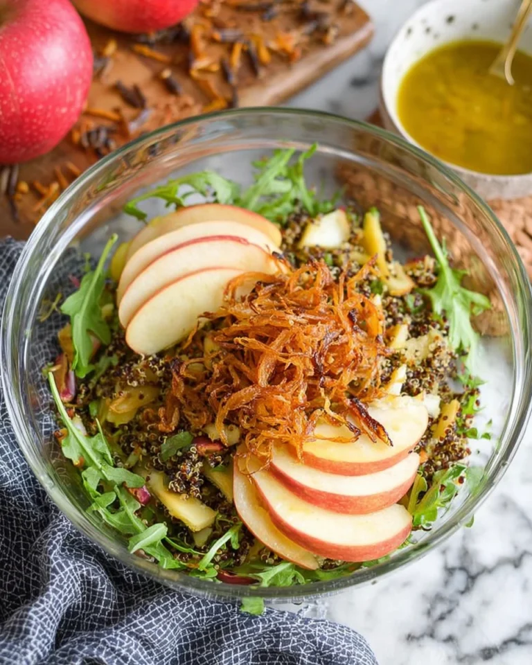 Honey Mustard Quinoa Apple Salad with Crispy Shallots