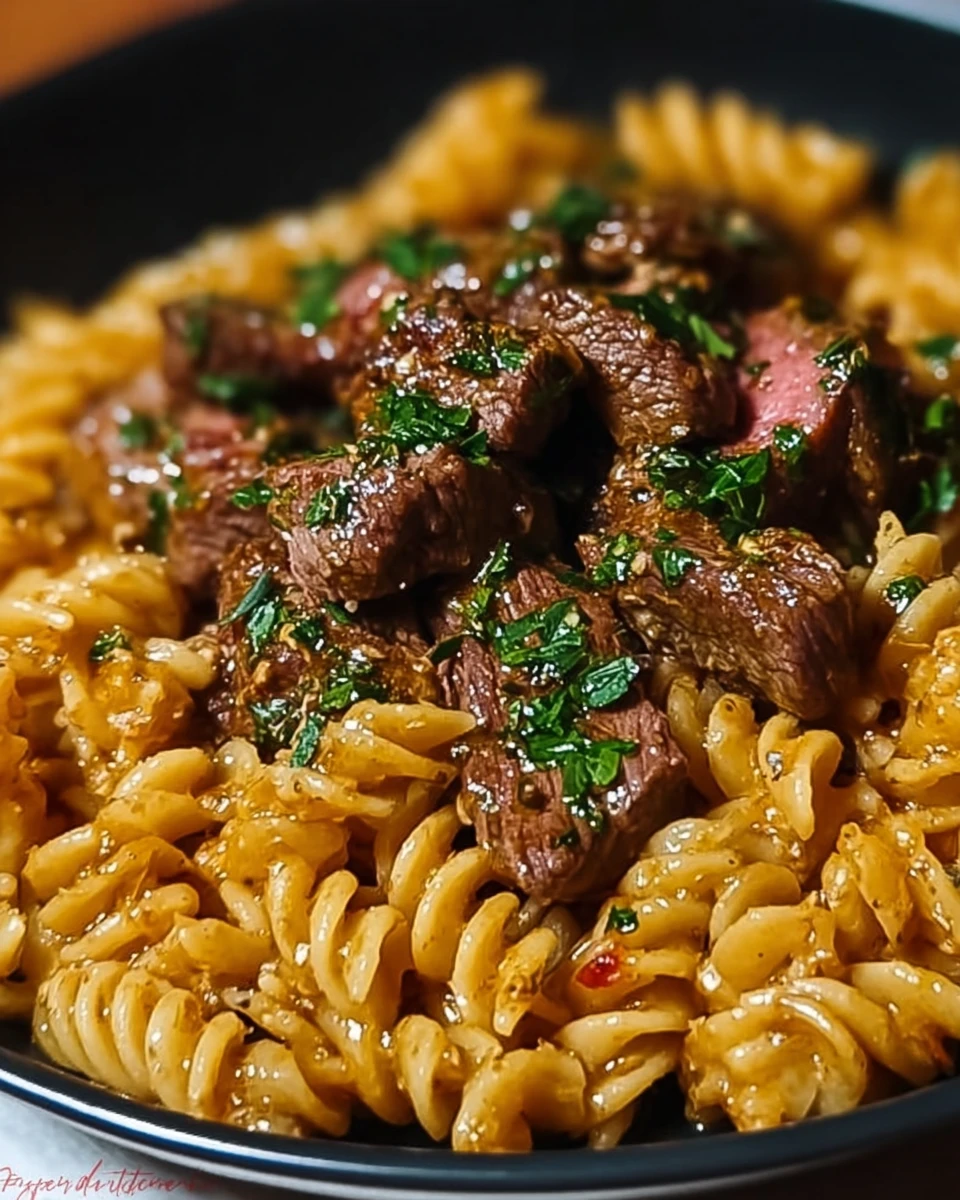 One-Pot Creamy Spicy Garlic Butter Steak & Pasta