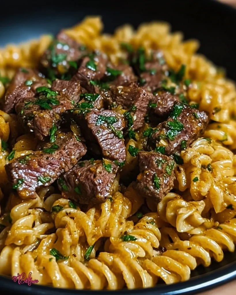 One-Pot Creamy Spicy Garlic Butter Steak & Pasta