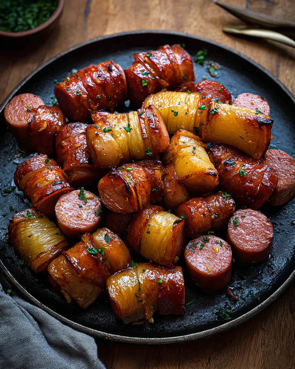 Pineapple Hasselback Kielbasa Bites