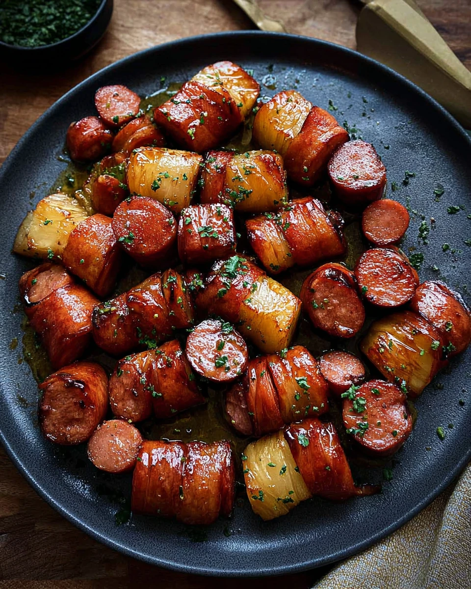 Pineapple Hasselback Kielbasa Bites