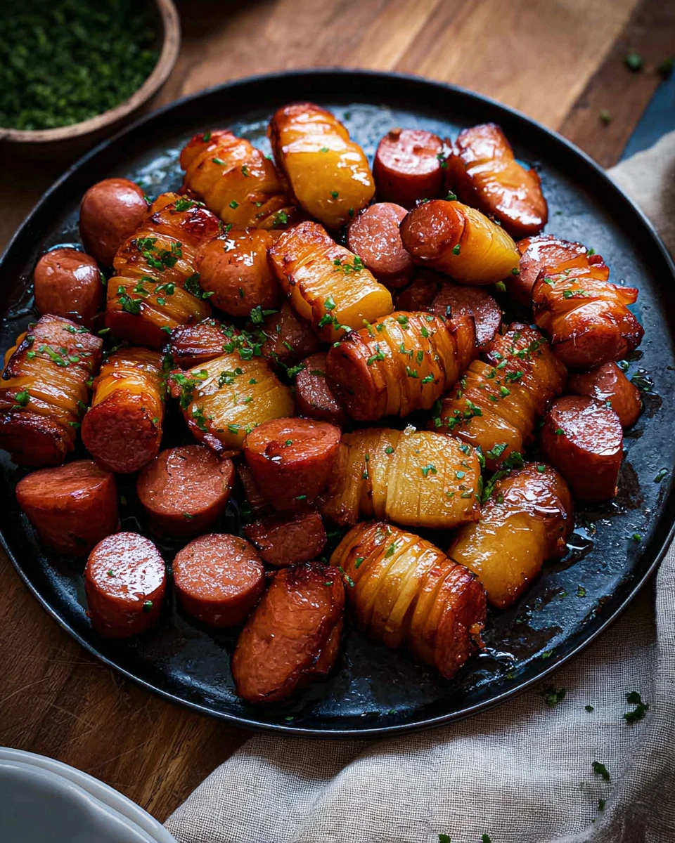 Pineapple Hasselback Kielbasa Bites
