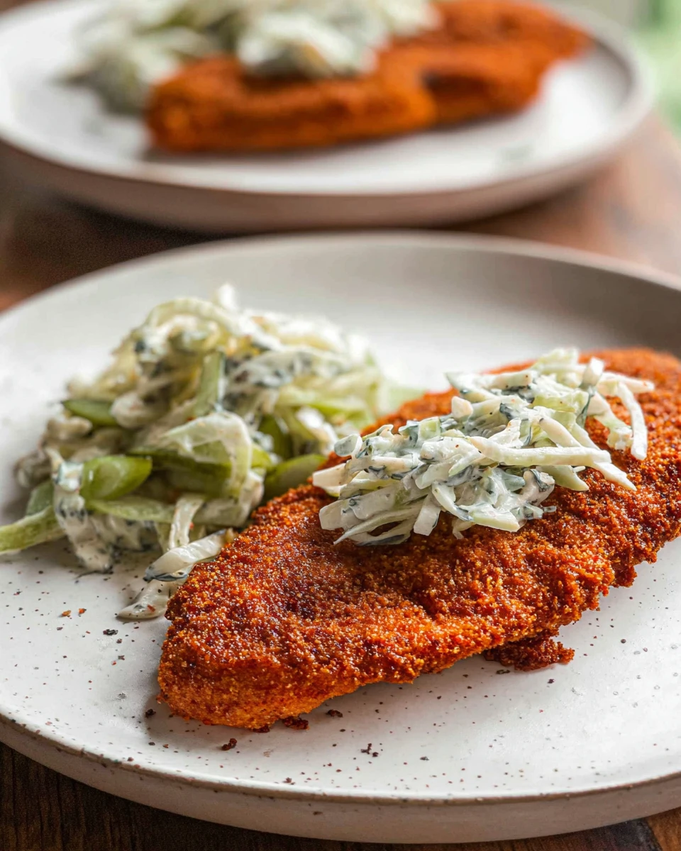 Crispy Air Fryer Buffalo Chicken Cutlets with Slaw