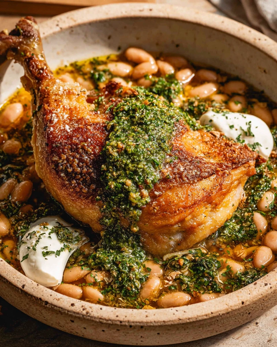 One-Pan Crispy Chicken with Cannellini Beans and Pistachio Pesto