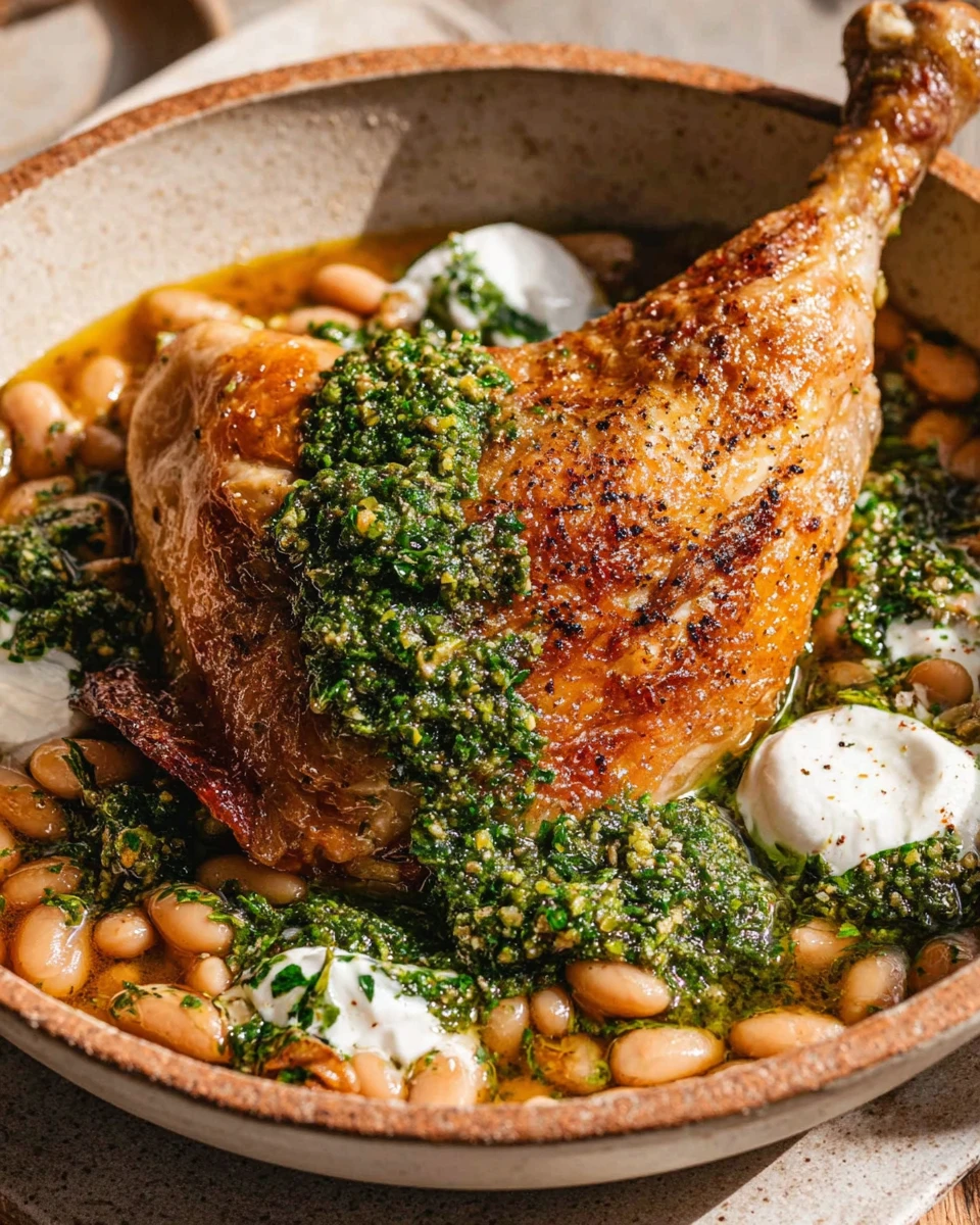 One-Pan Crispy Chicken with Cannellini Beans and Pistachio Pesto