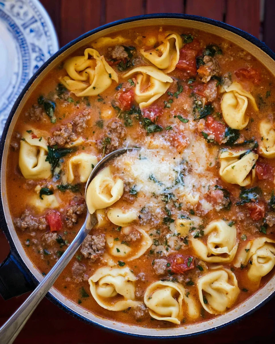 One Pot Italian Sausage Tortellini Soup