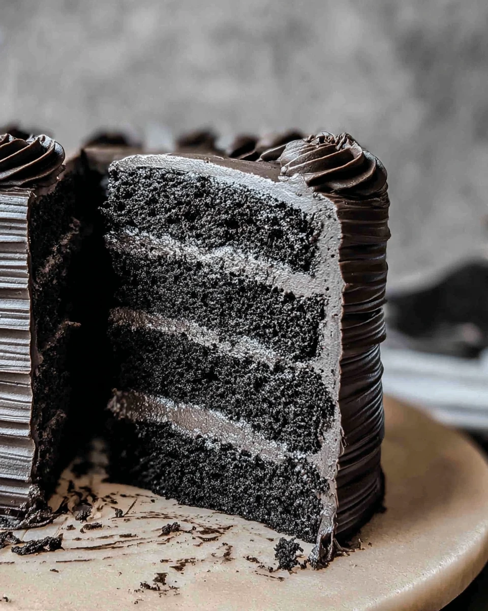 Black Velvet Cake with Chocolate Sour Cream Frosting