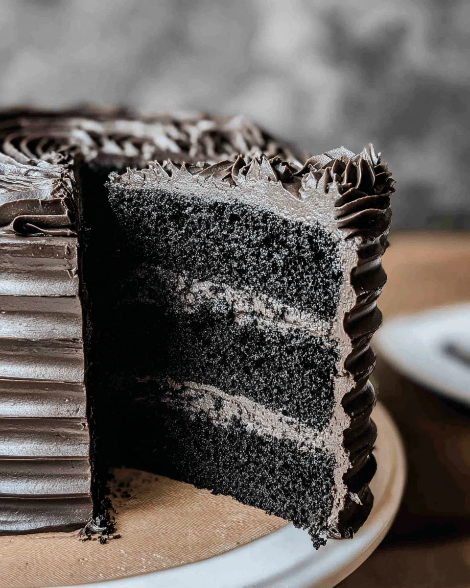 Black Velvet Cake with Chocolate Sour Cream Frosting