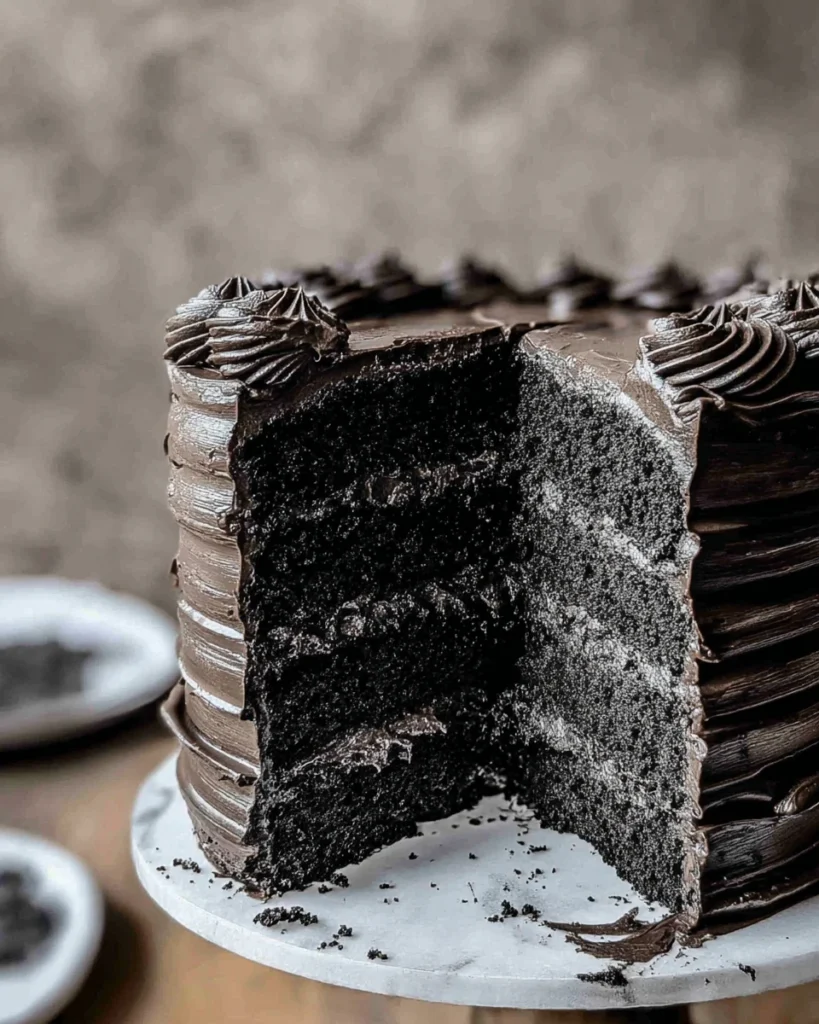 Black Velvet Cake with Chocolate Sour Cream Frosting