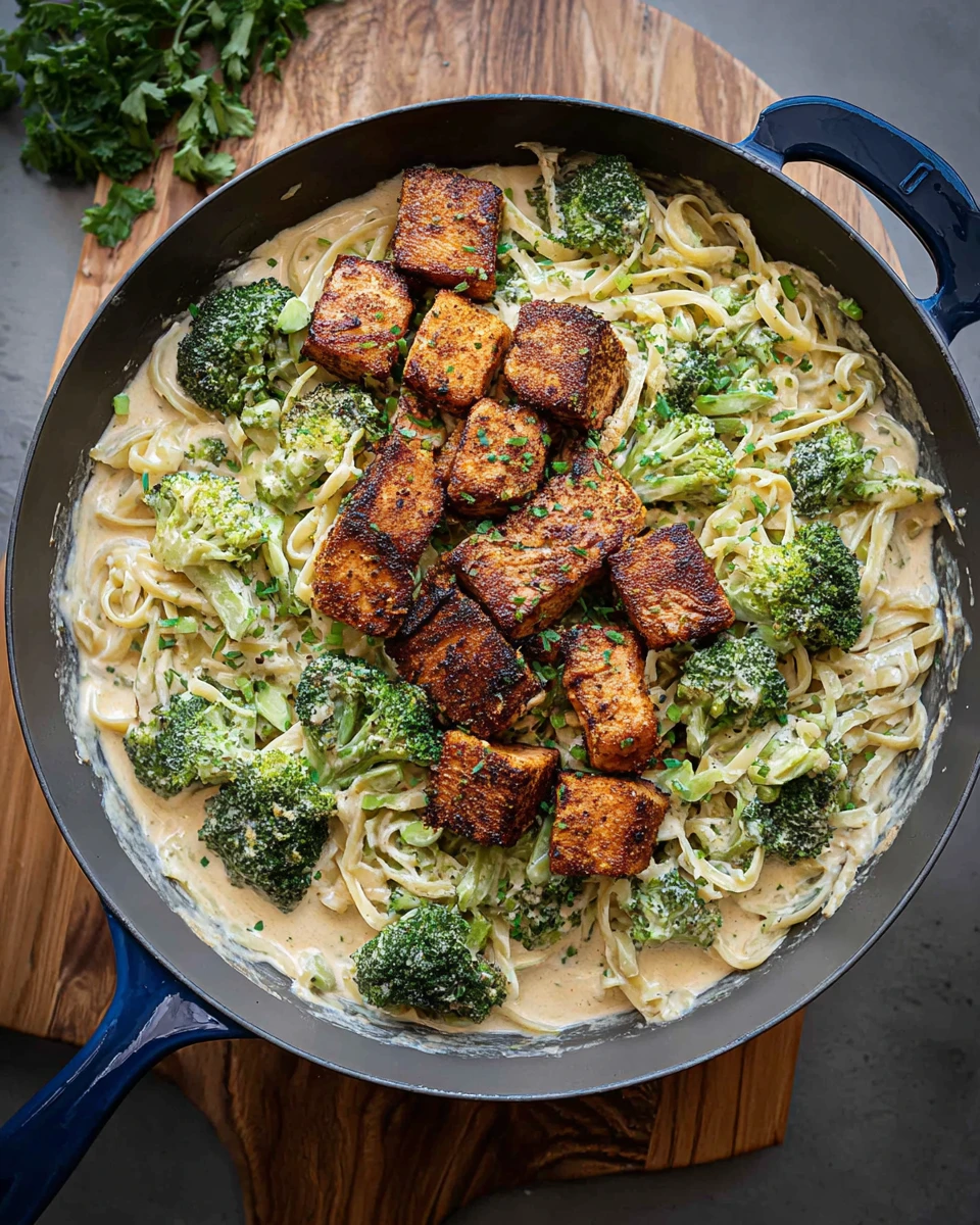 Blackened Salmon and Broccoli Alfredo