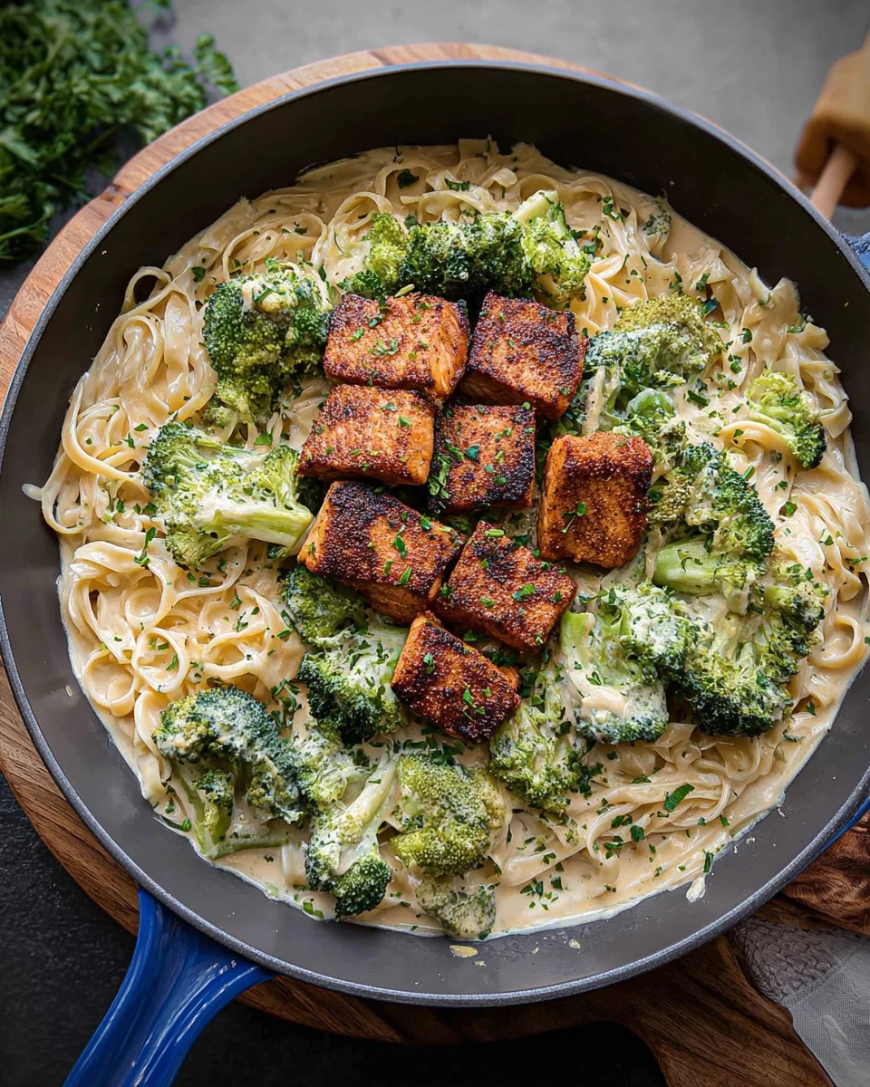 Blackened Salmon and Broccoli Alfredo