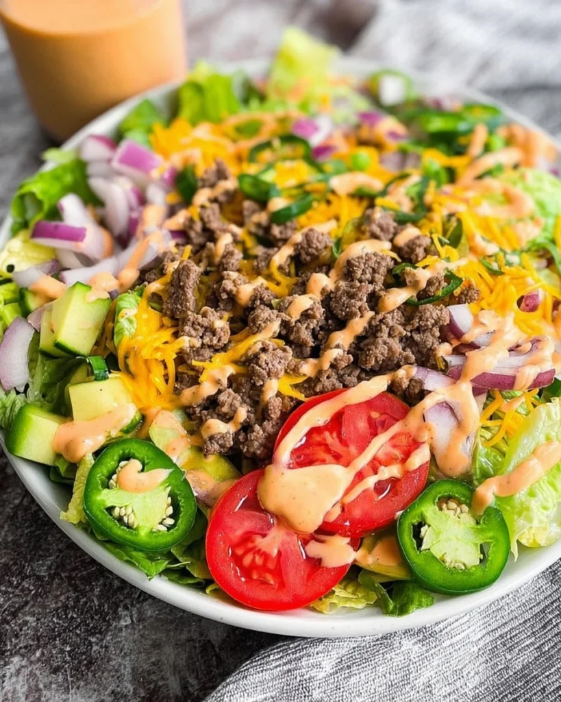 Burger Salad with Special Sauce Dressing