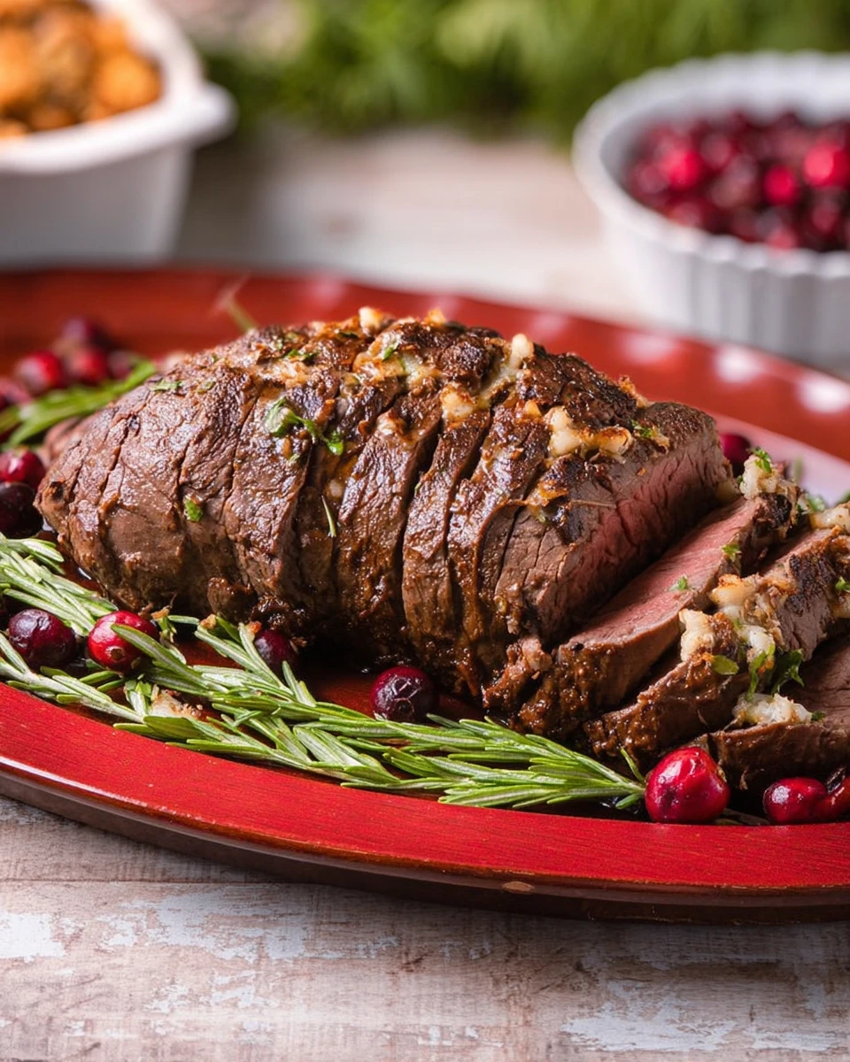 Cranberry Cream Cheese Stuffed Flank Steak