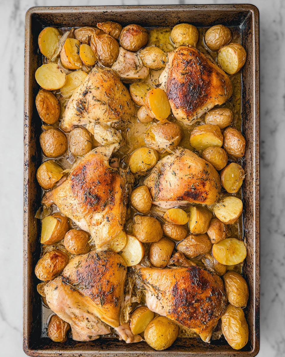One Pan Garlic Roasted Chicken and Baby Potatoes