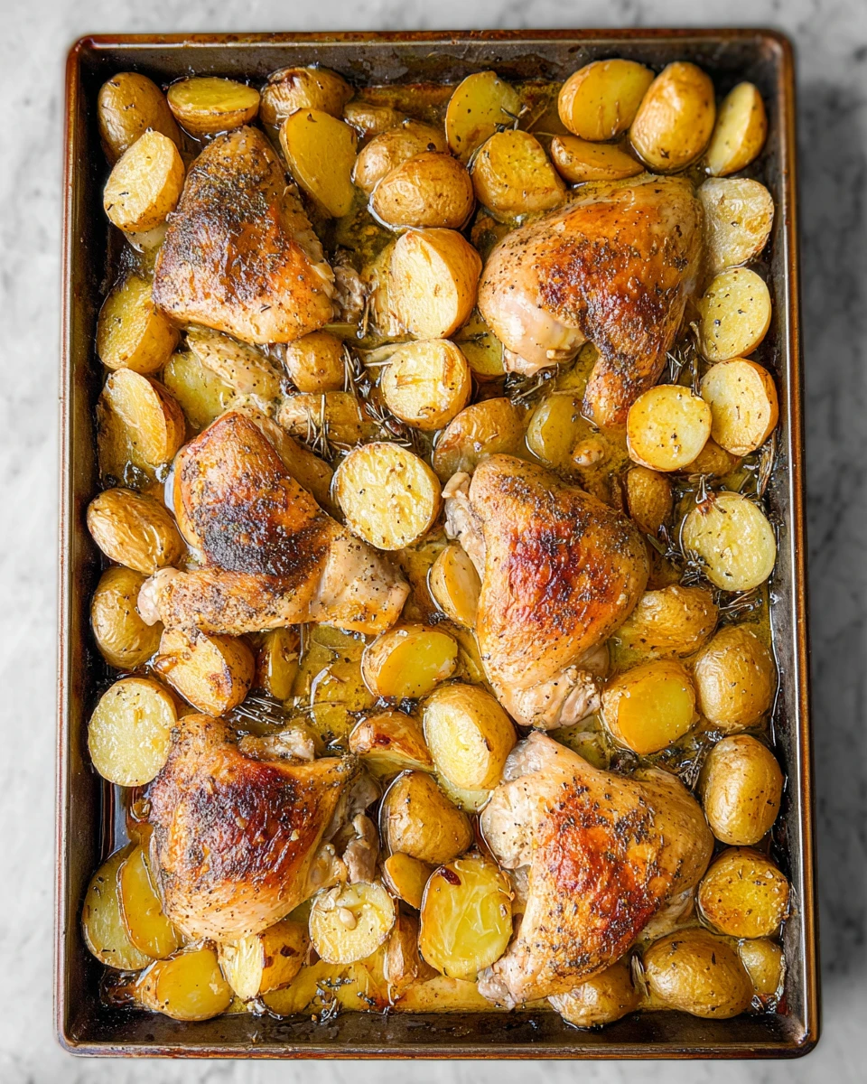 One Pan Garlic Roasted Chicken and Baby Potatoes