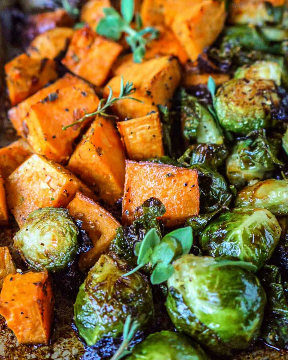 Roasted Brussel Sprouts and Roasted Sweet Potatoes