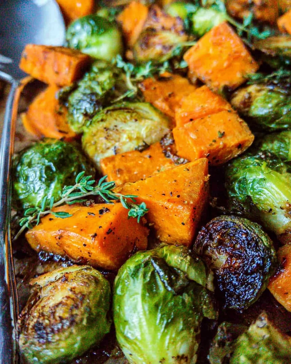 Roasted Brussel Sprouts and Roasted Sweet Potatoes