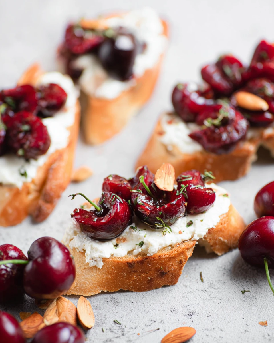 Cherry Goat Cheese Crostini with Thyme and Almonds