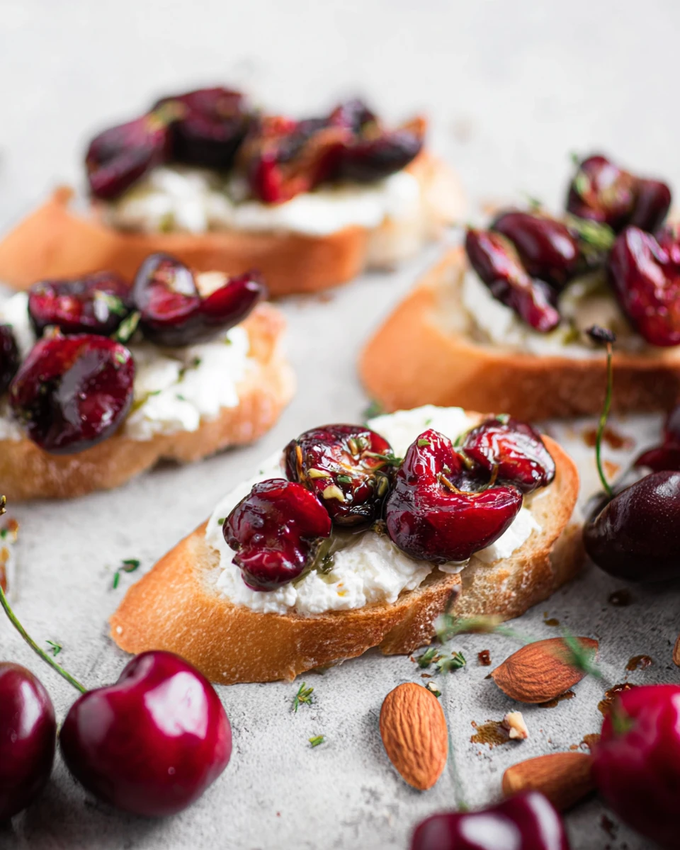 Cherry Goat Cheese Crostini with Thyme and Almonds