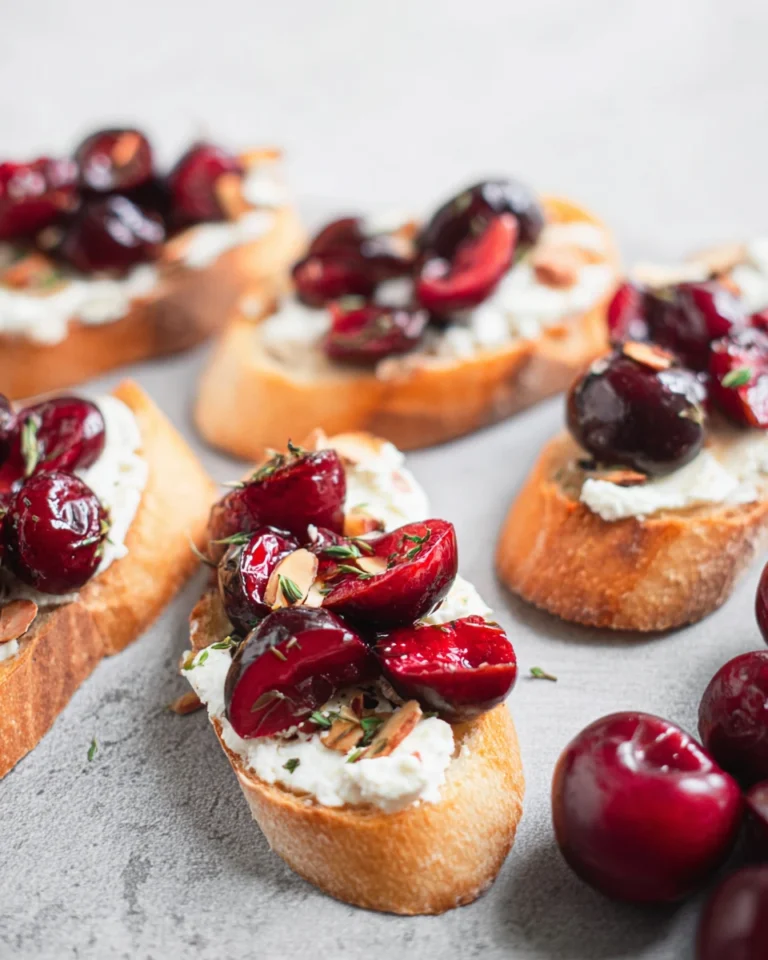 Cherry Goat Cheese Crostini with Thyme and Almonds