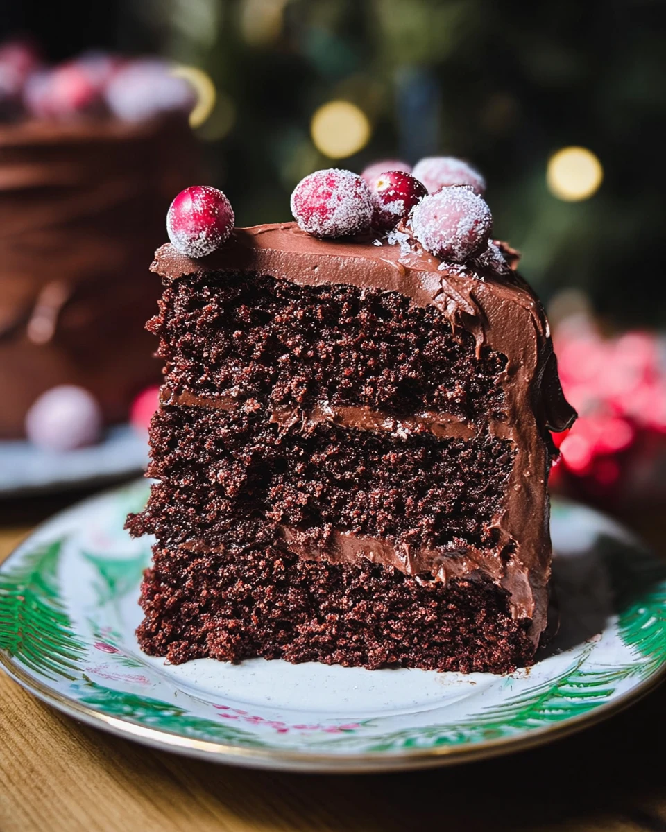 Christmas Chocolate Ganache Cake with Cranberries