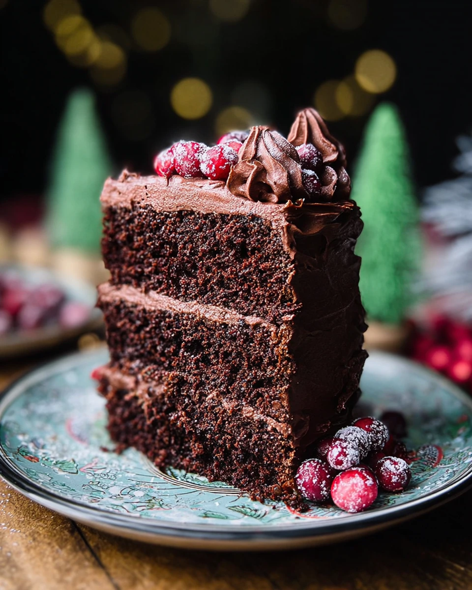Christmas Chocolate Ganache Cake with Cranberries