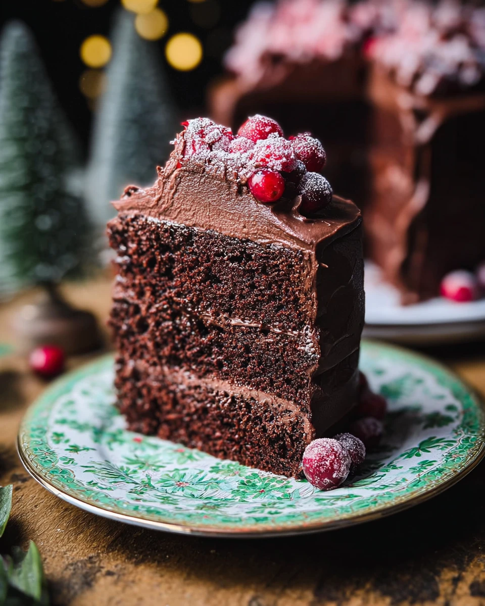 Christmas Chocolate Ganache Cake with Cranberries