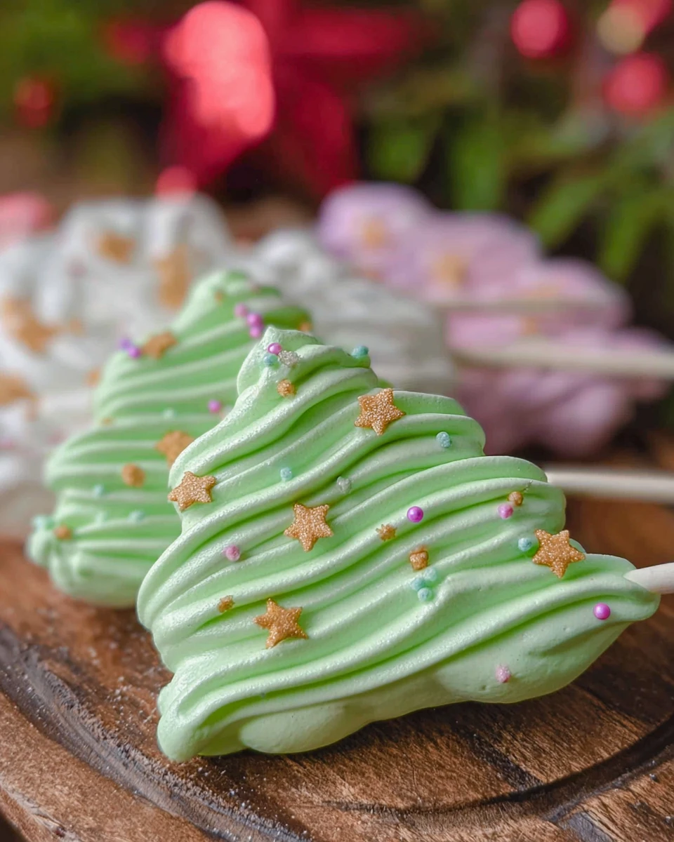 Christmas Tree Meringue Lollipops
