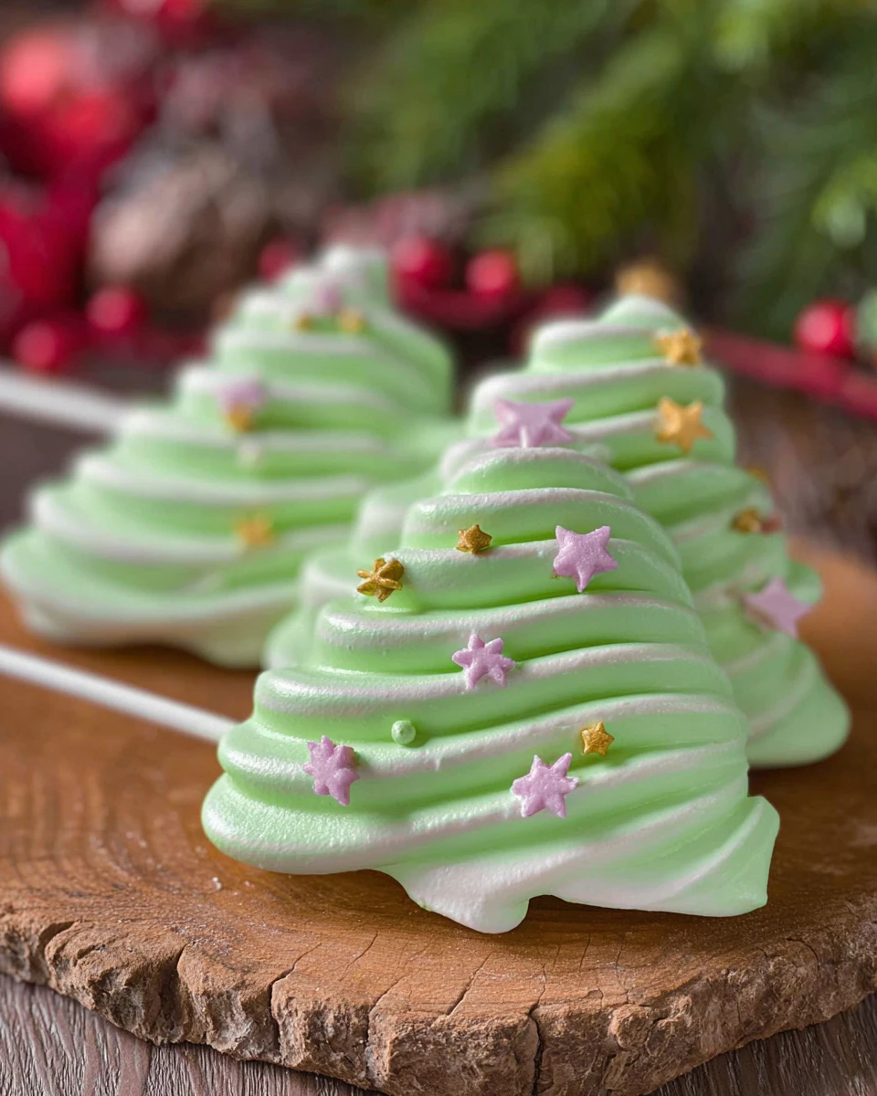 Christmas Tree Meringue Lollipops
