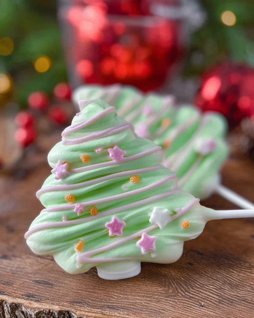 Christmas Tree Meringue Lollipops