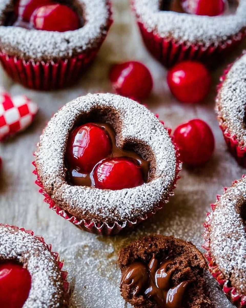 Chocolate Cheesecake Cupcakes with Cherry Hearts