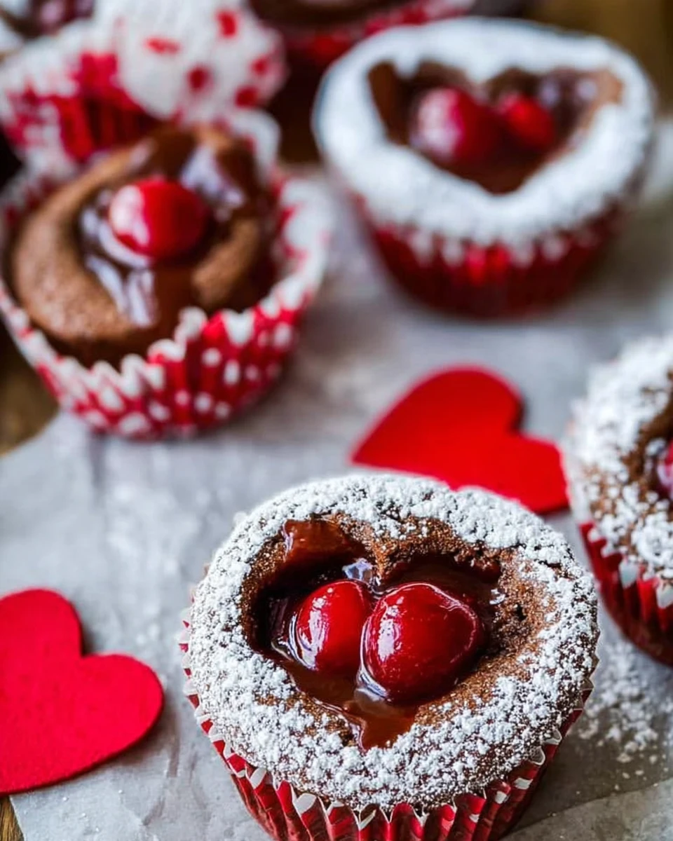 Chocolate Cheesecake Cupcakes with Cherry Hearts