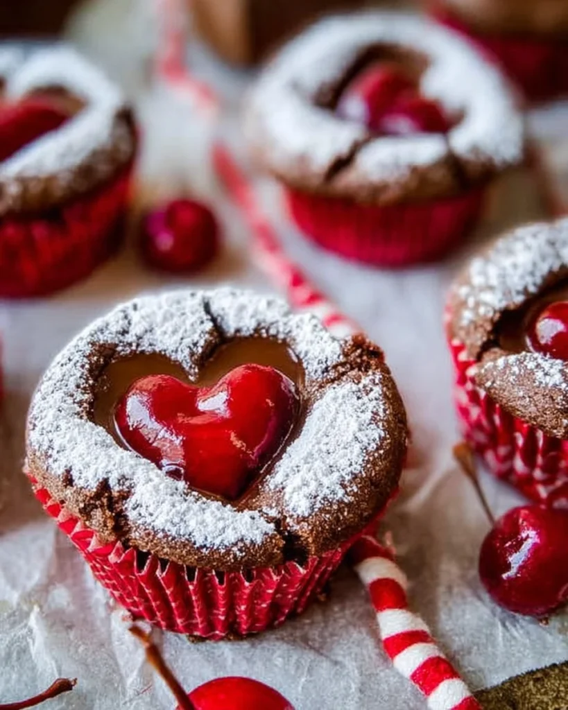Chocolate Cheesecake Cupcakes with Cherry Hearts