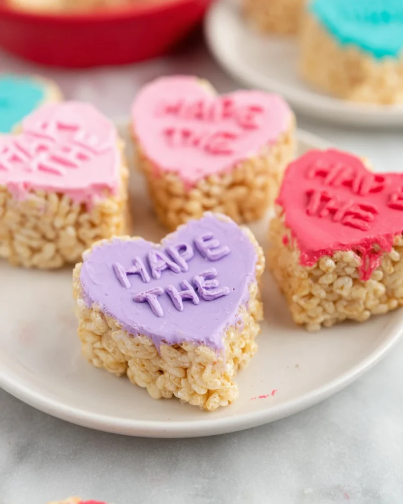 Conversation Heart Valentine’s Day Rice Krispy Treats