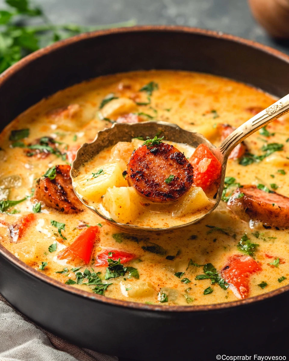 Creamy Crockpot Cajun Potato Soup (with Andouille Sausage)