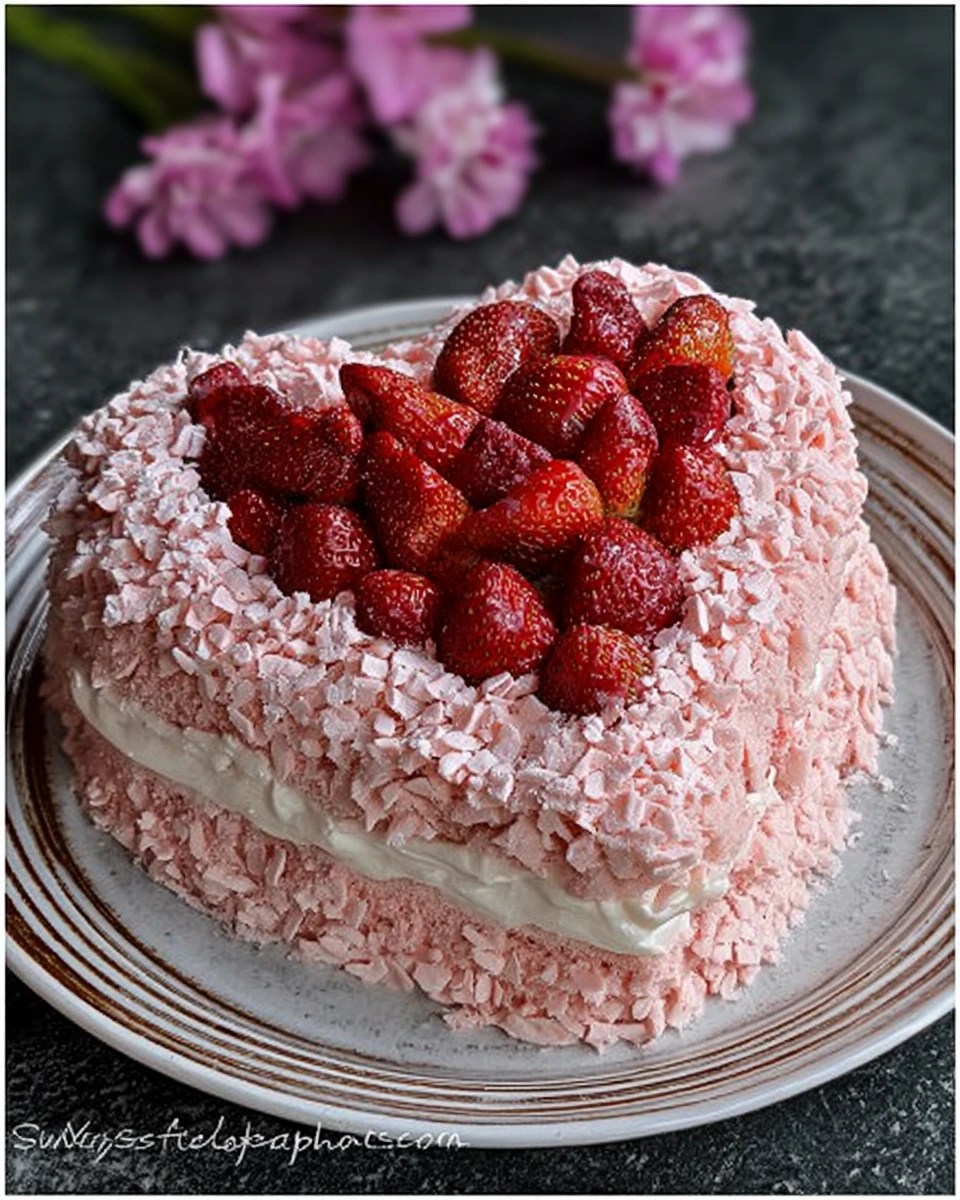 Pink Velvet Cake with Strawberries
