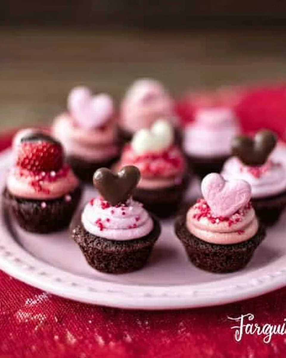 Brownie Bites with Strawberry Fluff Frosting