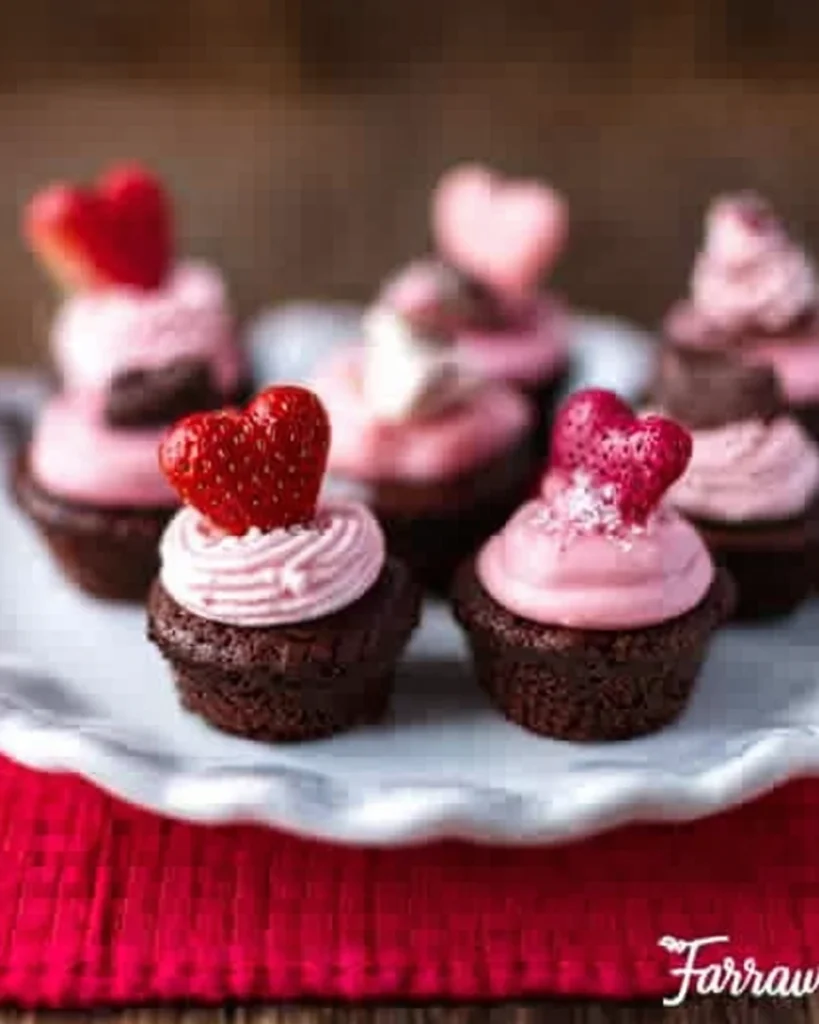 Brownie Bites with Strawberry Fluff Frosting
