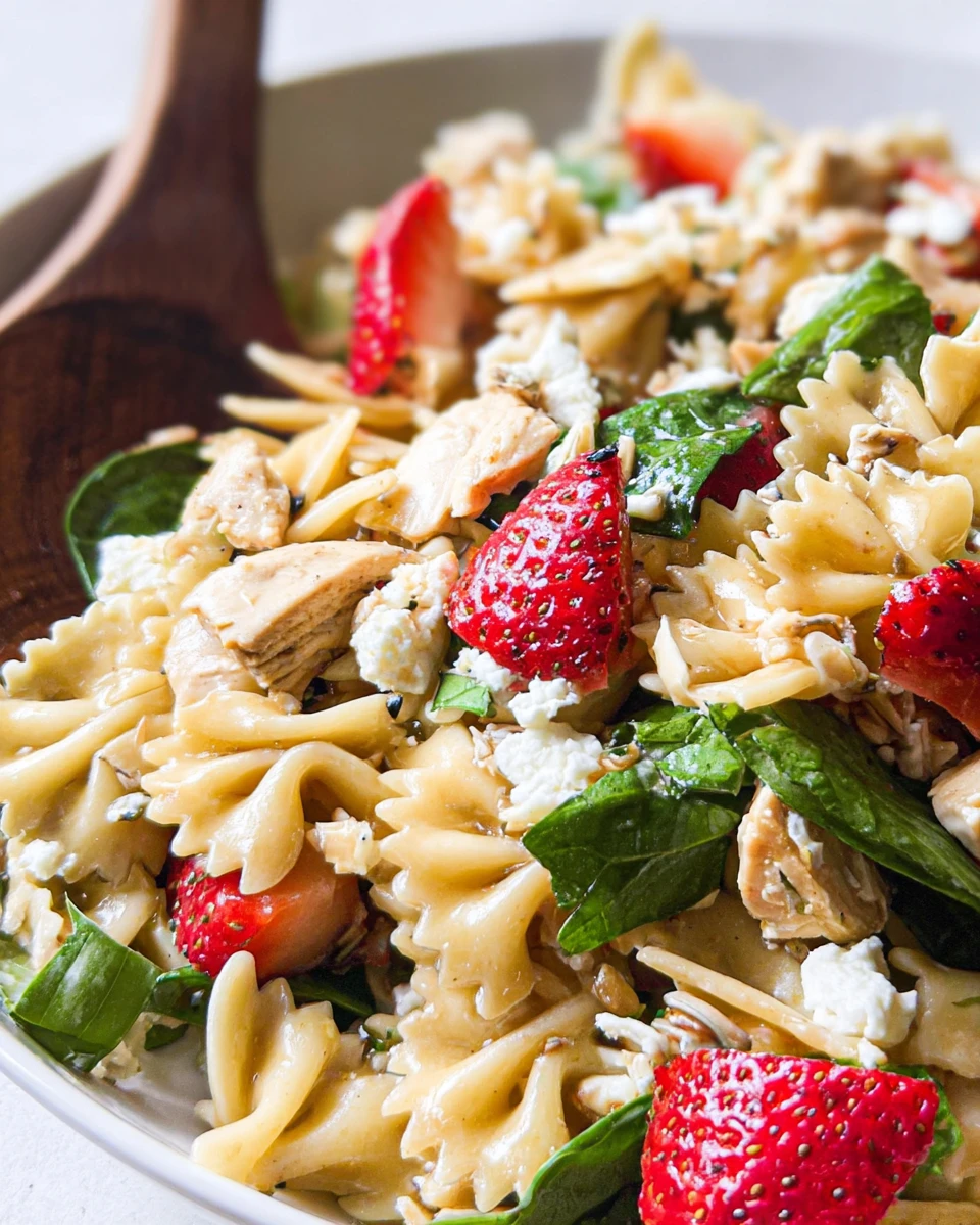 Strawberry Chicken and Spinach Pasta Salad