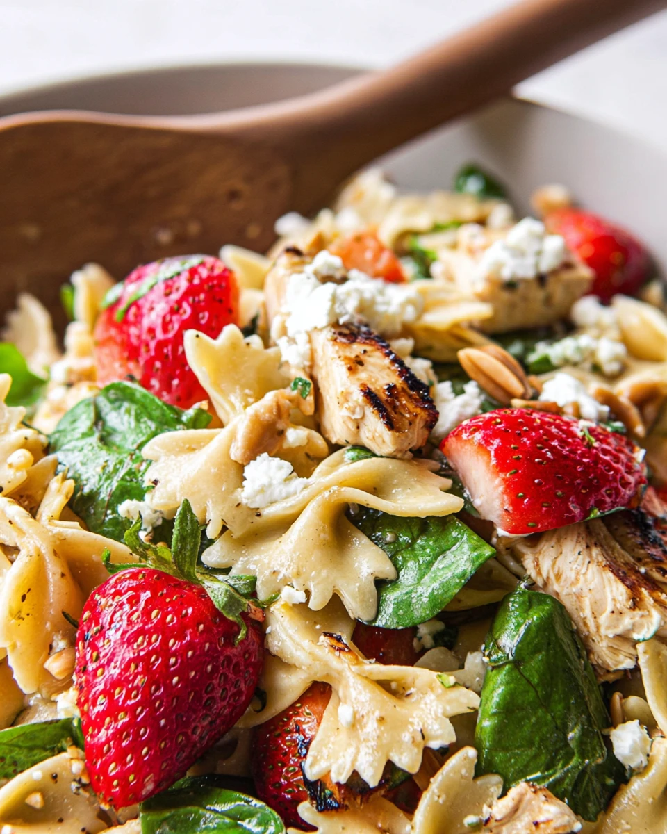 Strawberry Chicken and Spinach Pasta Salad