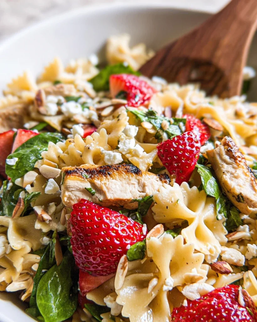 Strawberry Chicken and Spinach Pasta Salad