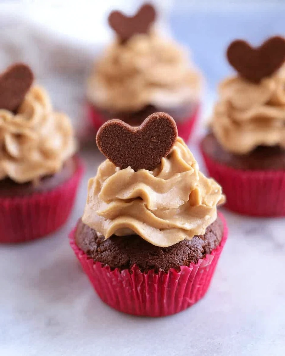 Valentine Brownie Cupcakes with Peanut Butter Frosting