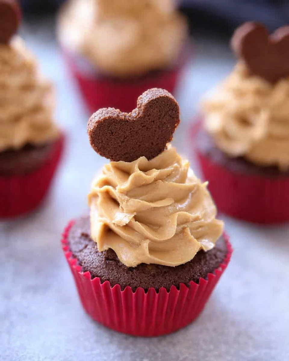 Valentine Brownie Cupcakes with Peanut Butter Frosting