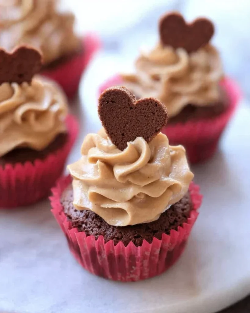 Valentine Brownie Cupcakes with Peanut Butter Frosting