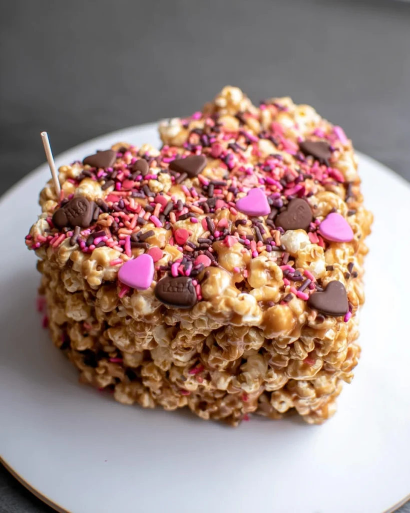 Valentine’s Day Caramel Popcorn Cake