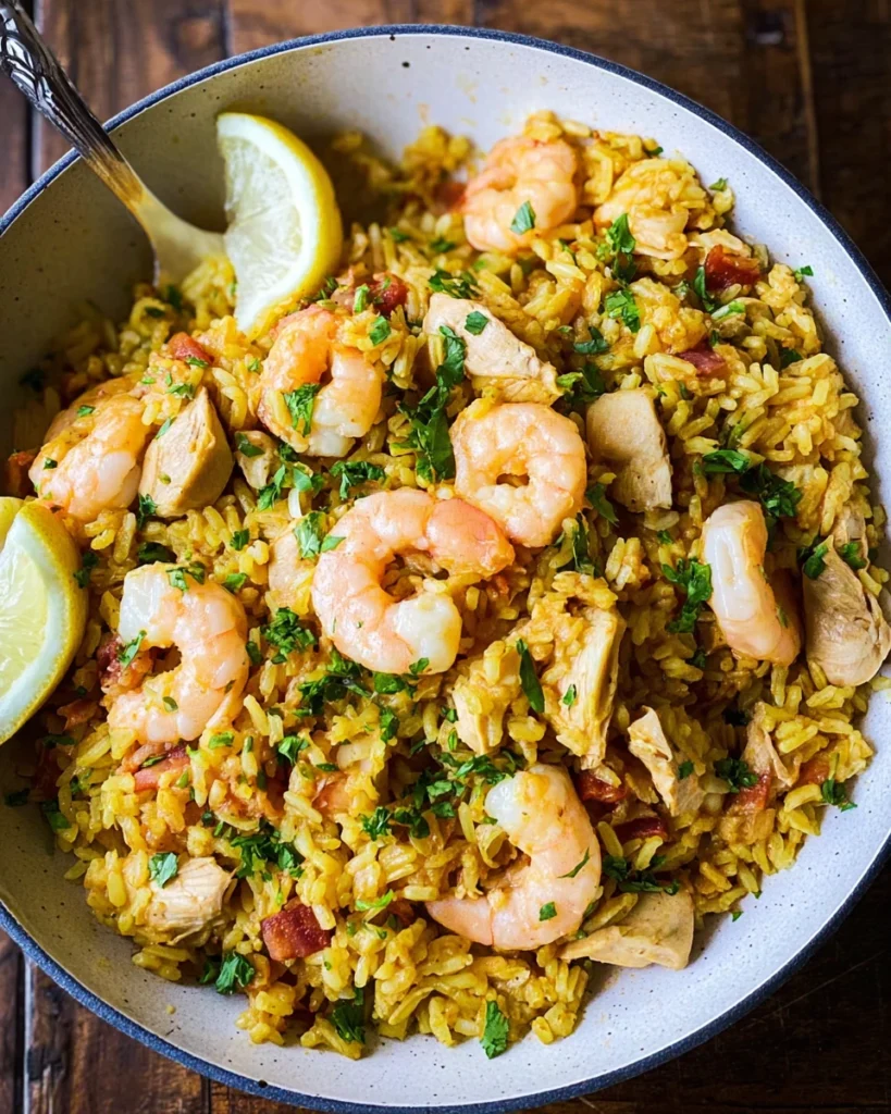 Easy Spanish Rice with Chicken and Shrimp