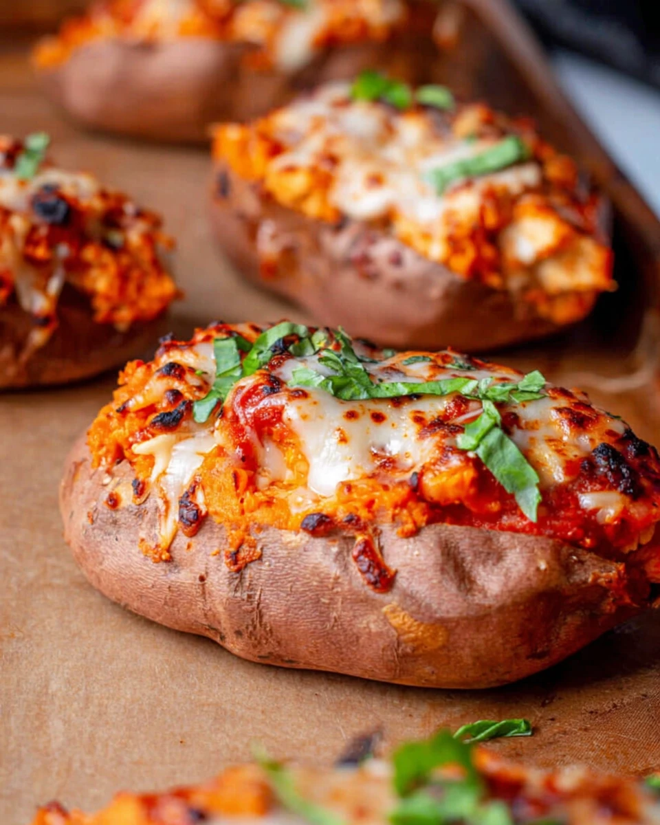 Healthy Chicken Parm Stuffed Sweet Potatoes