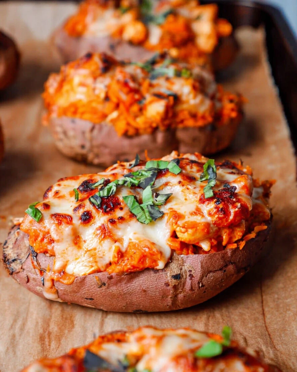 Healthy Chicken Parm Stuffed Sweet Potatoes