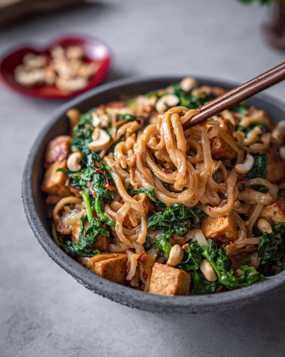 Saucy Tofu Noodles with Spinach